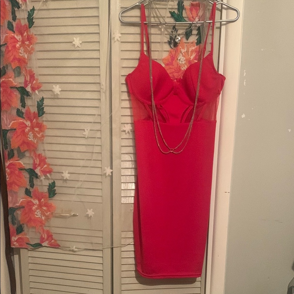 Revamped Red Strap Bodycon Dress w/ FREE BODY CHAIN